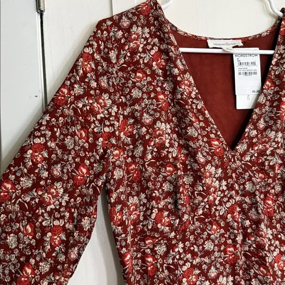 Treasure & Bond Red Floral Long Sleeve Dress medium, nwt - Picture 5 of 12